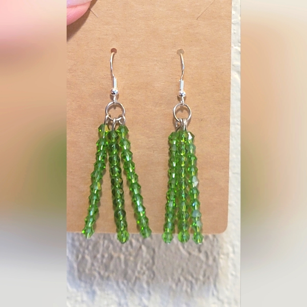 Green bicone dangle earrings - Handmade